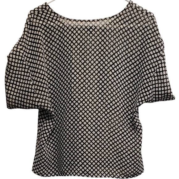 Gap Semi Sheer Black White Short Sleeve Diamond Circle Pattern Blouse Size Med - Picture 2 of 7